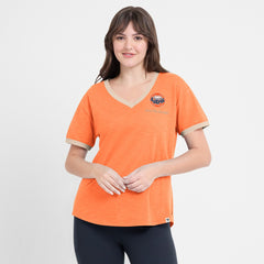 Houston Astros Fanatics Women's Binge Worthy Stadium Slub V-Neck T-Shirt - Orange T-shirts