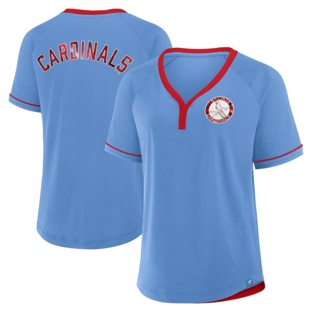 St. Louis Cardinals Fanatics Women's Cooperstown Collection League Diva V-Neck T-Shirt - Light Blue T-shirts