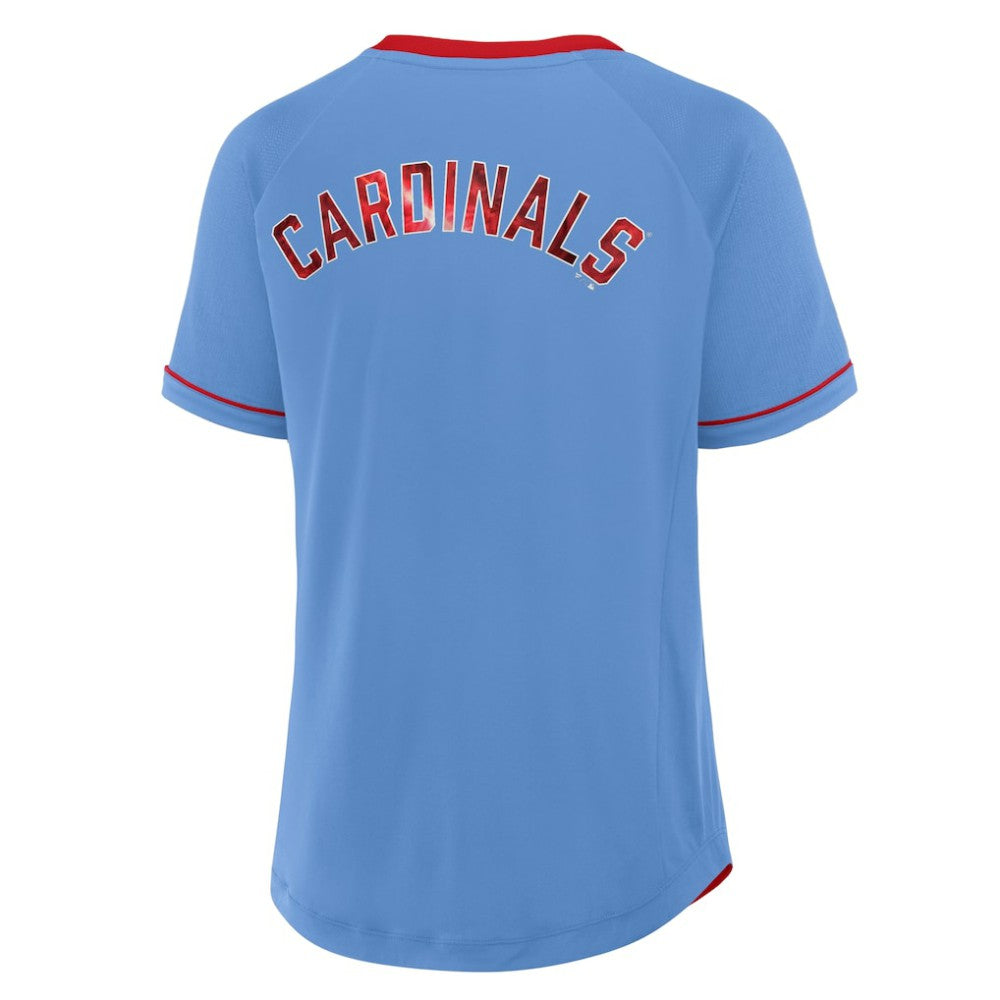 St. Louis Cardinals Fanatics Women's Cooperstown Collection League Diva V-Neck T-Shirt - Light Blue T-shirts