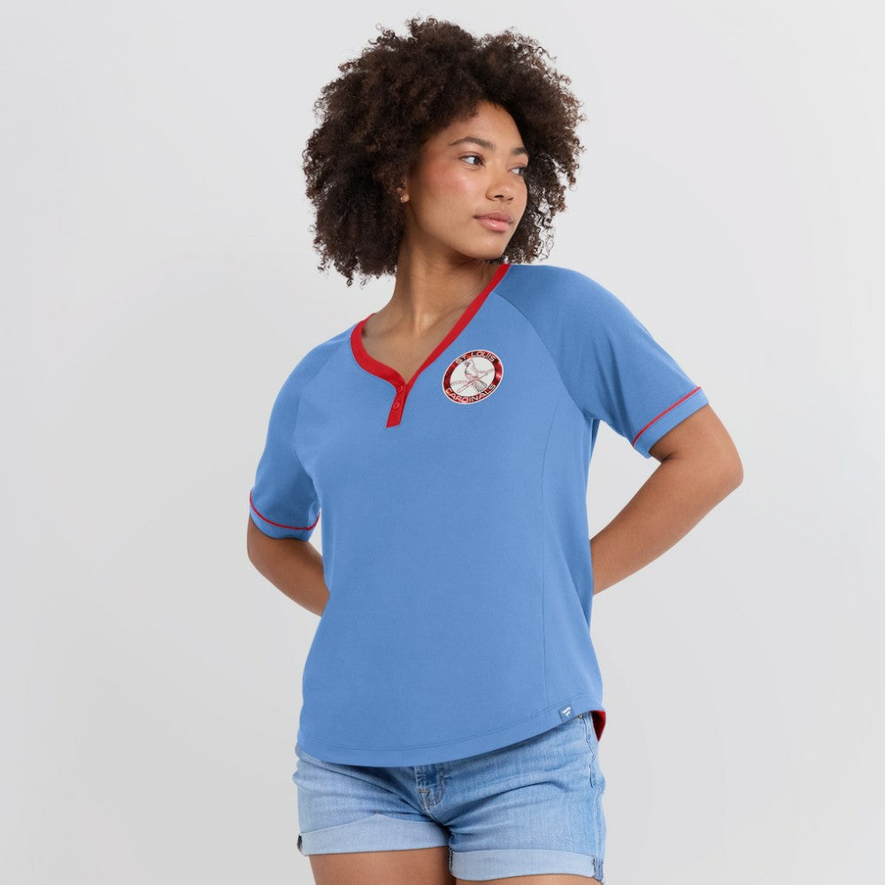 St. Louis Cardinals Fanatics Women's Cooperstown Collection League Diva V-Neck T-Shirt - Light Blue T-shirts