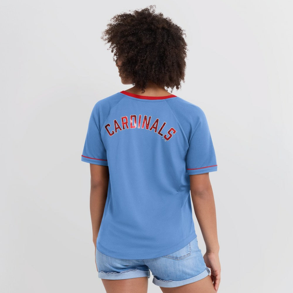 St. Louis Cardinals Fanatics Women's Cooperstown Collection League Diva V-Neck T-Shirt - Light Blue T-shirts