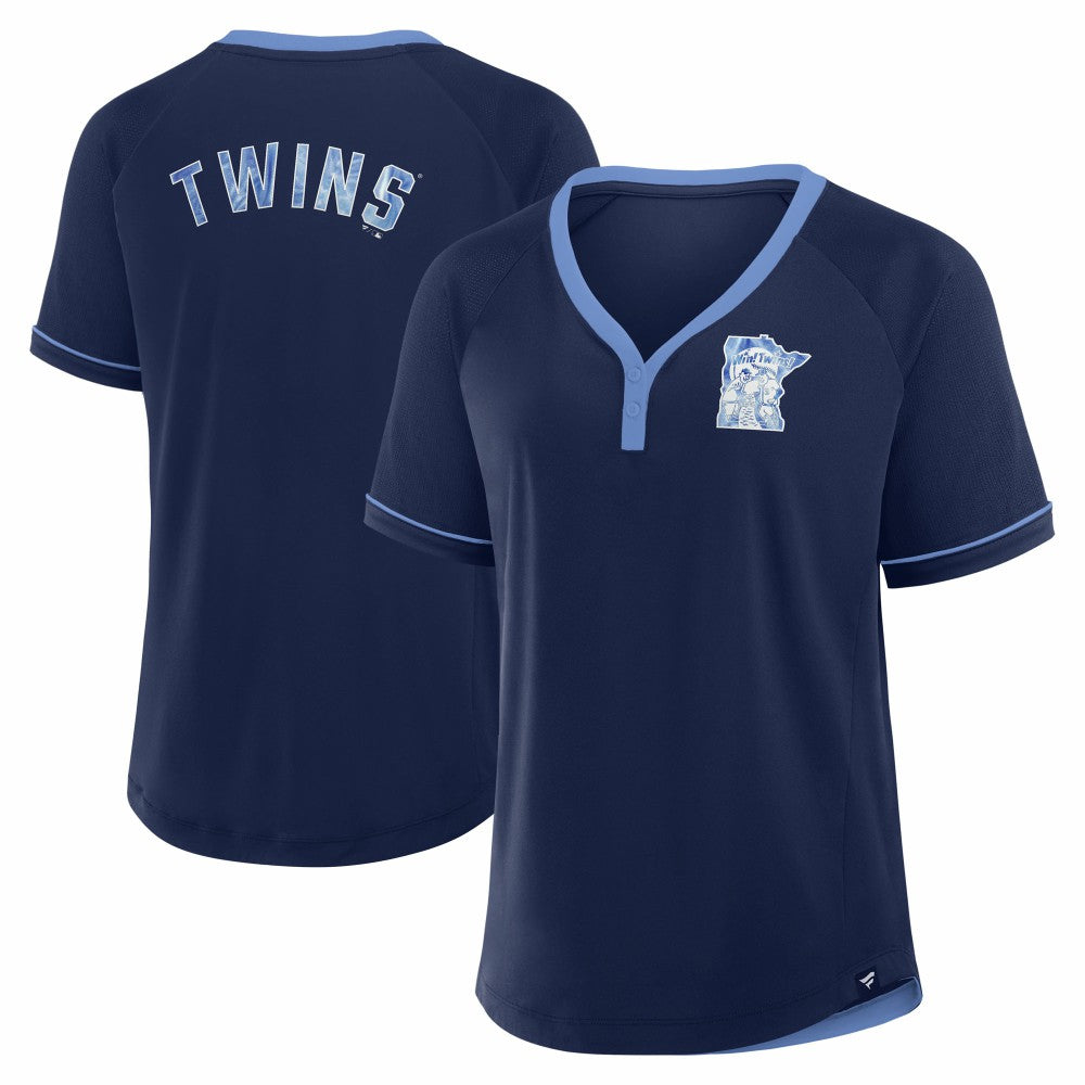 Minnesota Twins Fanatics Women's Cooperstown Collection League Diva Raglan V-Neck T-Shirt - Navy T-shirts