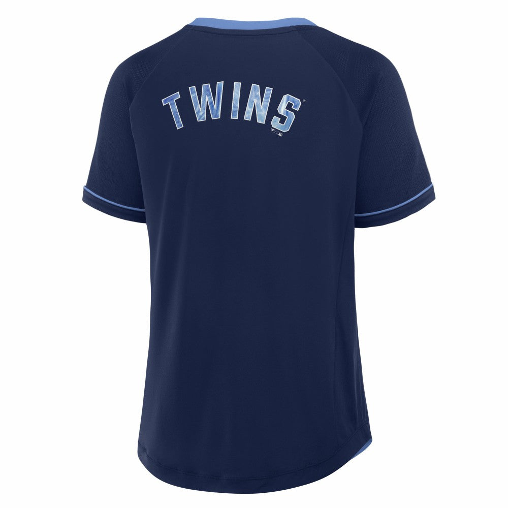 Minnesota Twins Fanatics Women's Cooperstown Collection League Diva Raglan V-Neck T-Shirt - Navy T-shirts