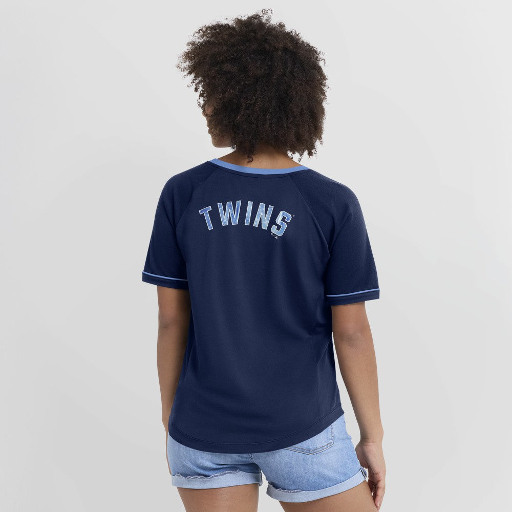 Minnesota Twins Fanatics Women's Cooperstown Collection League Diva Raglan V-Neck T-Shirt - Navy T-shirts