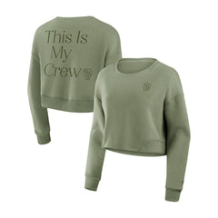 Milwaukee Brewers Fanatics Women's Studio Cropped Pullover Sweatshirt - Olive Pullover