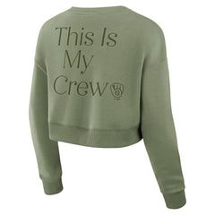 Milwaukee Brewers Fanatics Women's Studio Cropped Pullover Sweatshirt - Olive Pullover