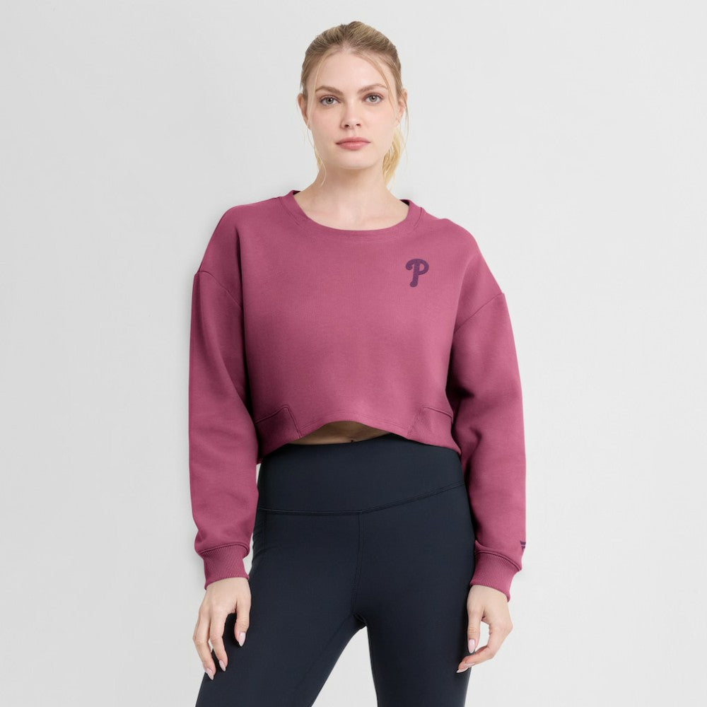 Philadelphia Phillies Fanatics Women's Studio Cropped Pullover Sweatshirt - Pink Pullover