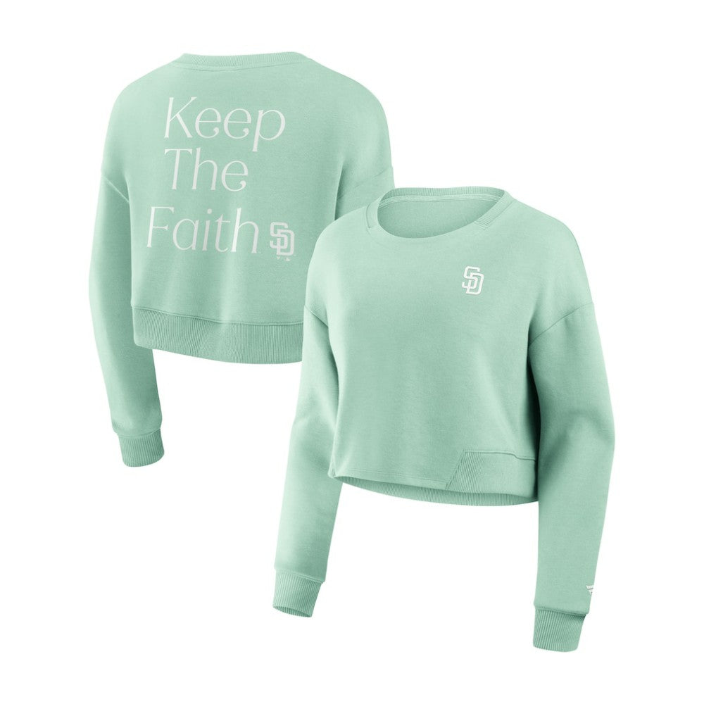 San Diego Padres Fanatics Women's Studio Cropped Pullover Sweatshirt - Mint Pullover