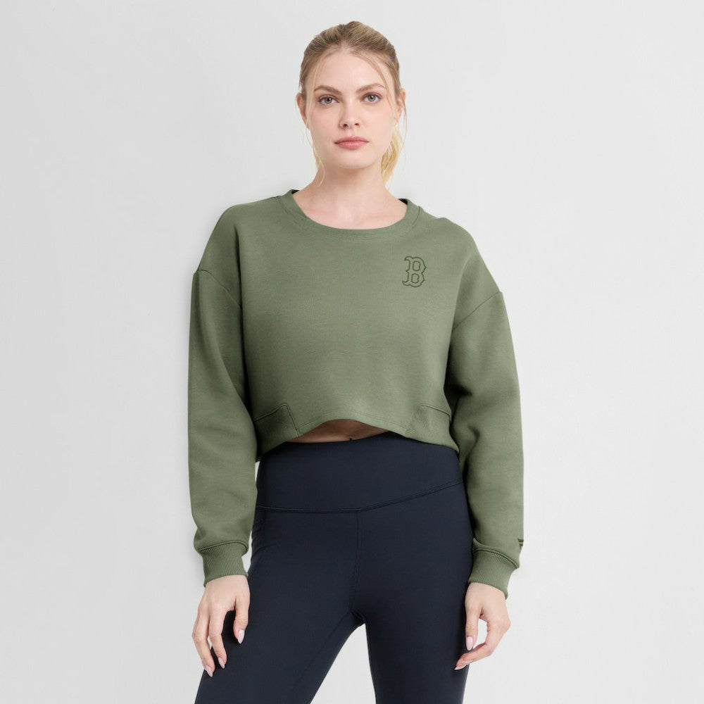 Boston Red Sox Fanatics Women's Studio Cropped Pullover Sweatshirt - Olive Pullover