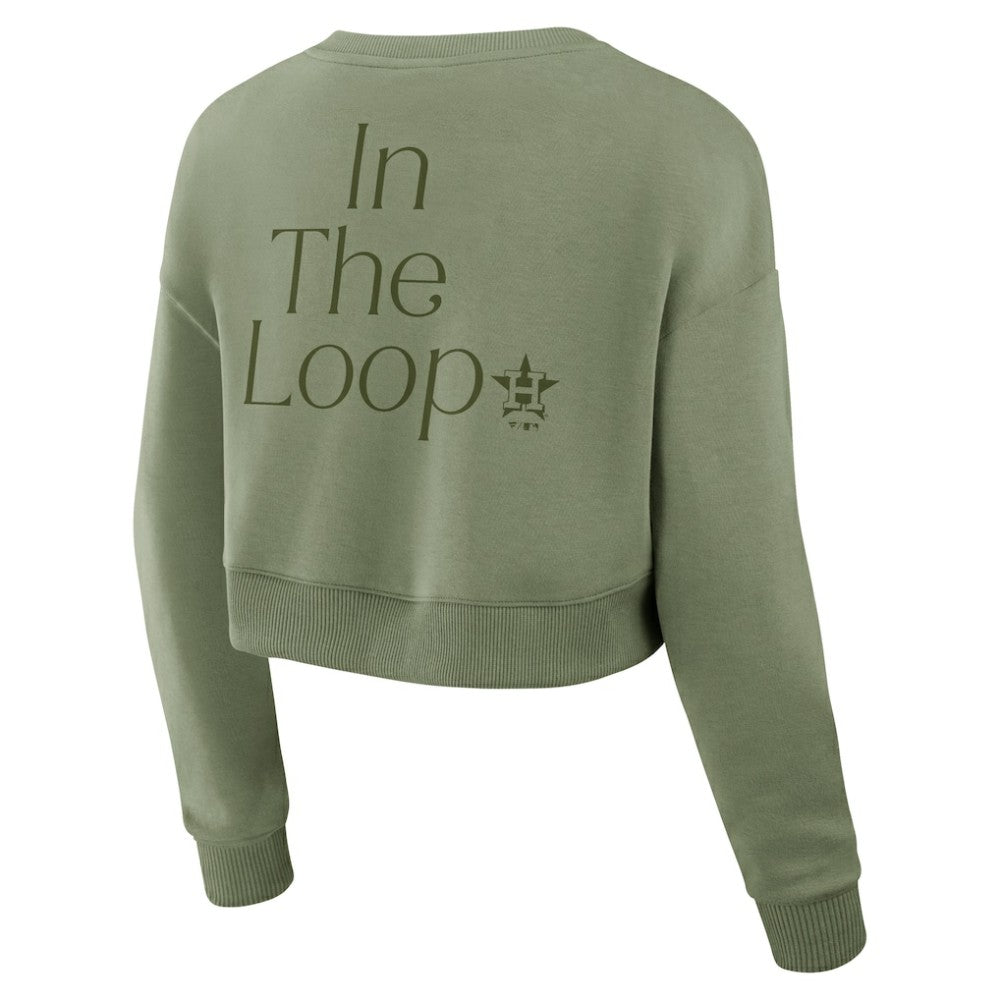 Houston Astros Fanatics Women's Studio Cropped Pullover Sweatshirt - Olive Pullover