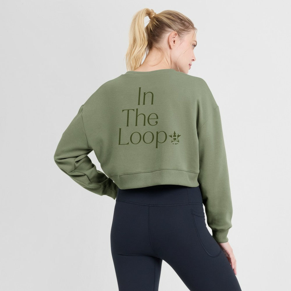 Houston Astros Fanatics Women's Studio Cropped Pullover Sweatshirt - Olive Pullover