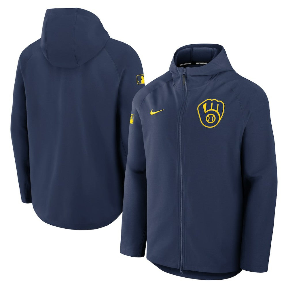 Milwaukee Brewers Nike Authentic Collection Raglan Performance Full-Zip Jacket - Navy Jackets