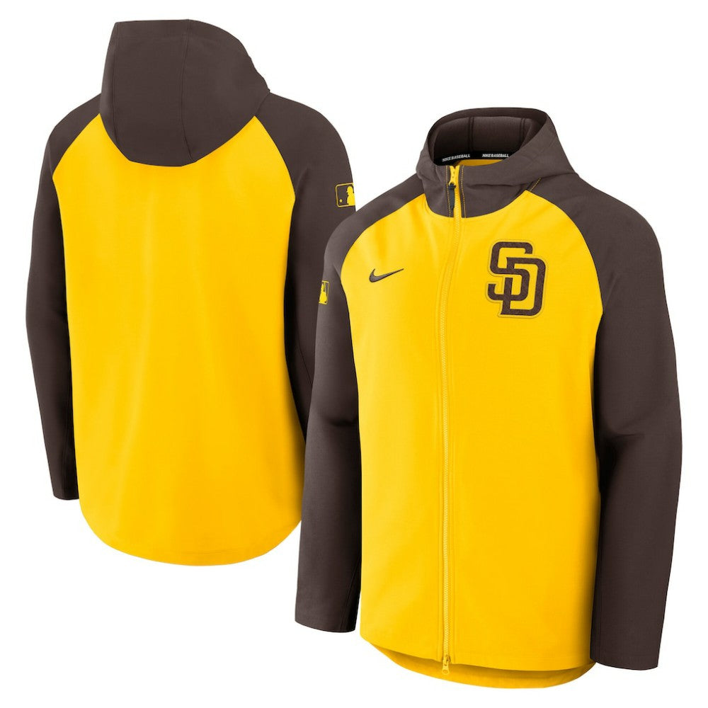 San Diego Padres Nike Authentic Collection Raglan Performance Full-Zip Jacket - Gold/Brown Jackets