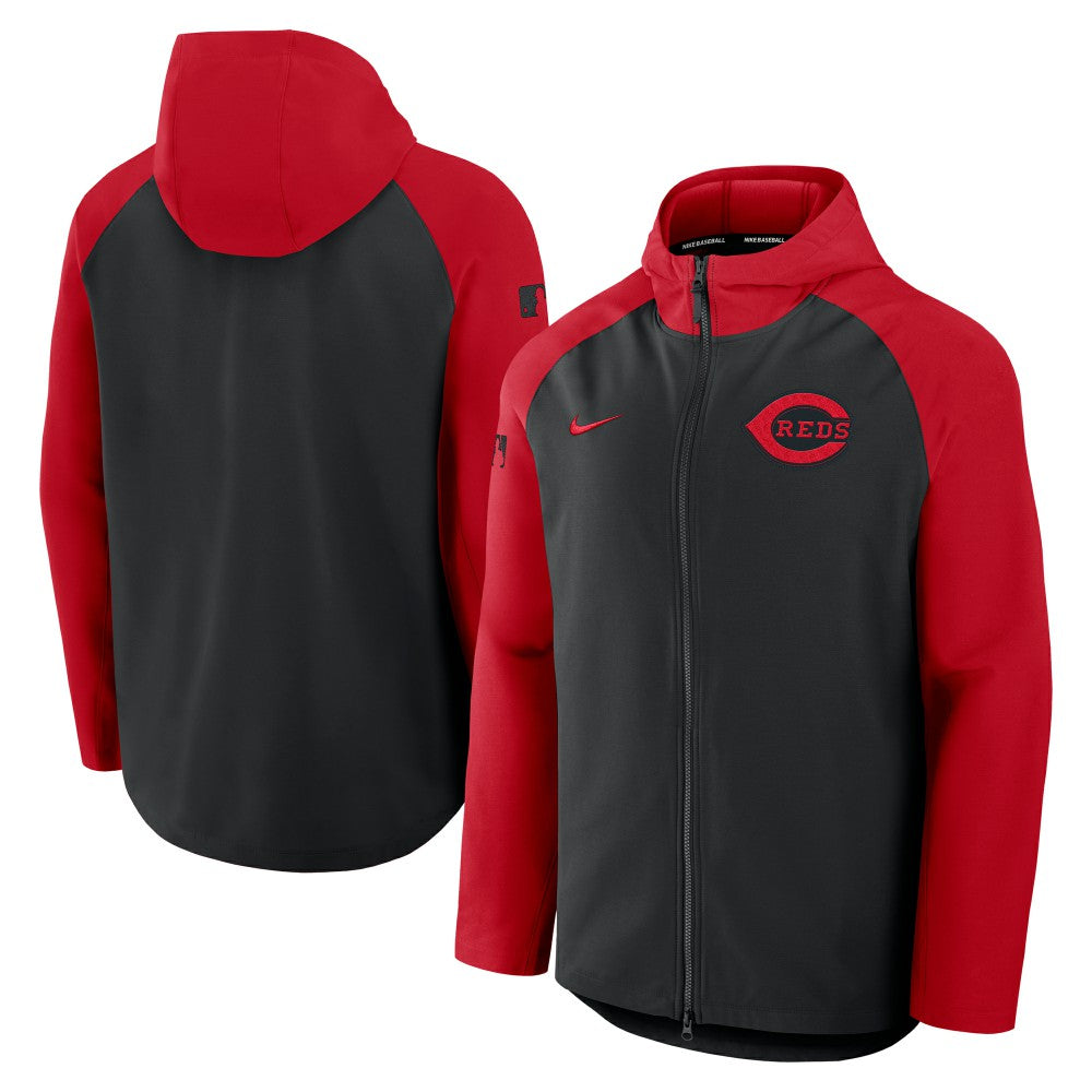 Cincinnati Reds Nike Authentic Collection Raglan Performance Full-Zip Jacket - Black/Red Jackets