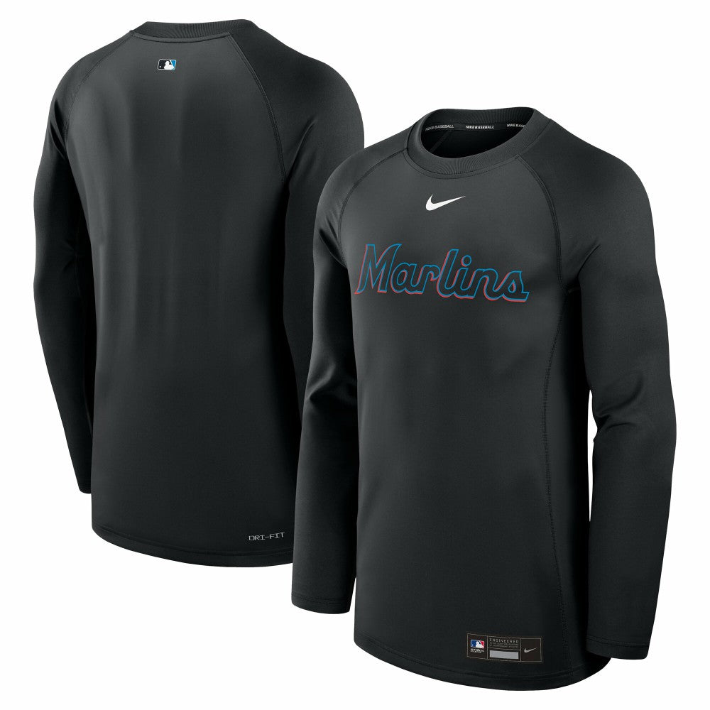 Miami Marlins Nike Authentic Collection Game Time Raglan Dri-FIT Long Sleeve T-Shirt - Black T-shirts