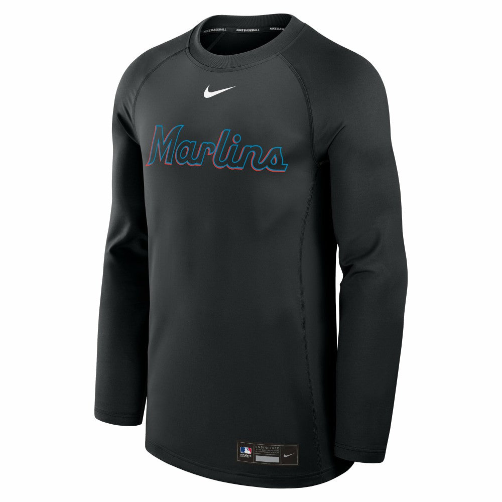 Miami Marlins Nike Authentic Collection Game Time Raglan Dri-FIT Long Sleeve T-Shirt - Black T-shirts