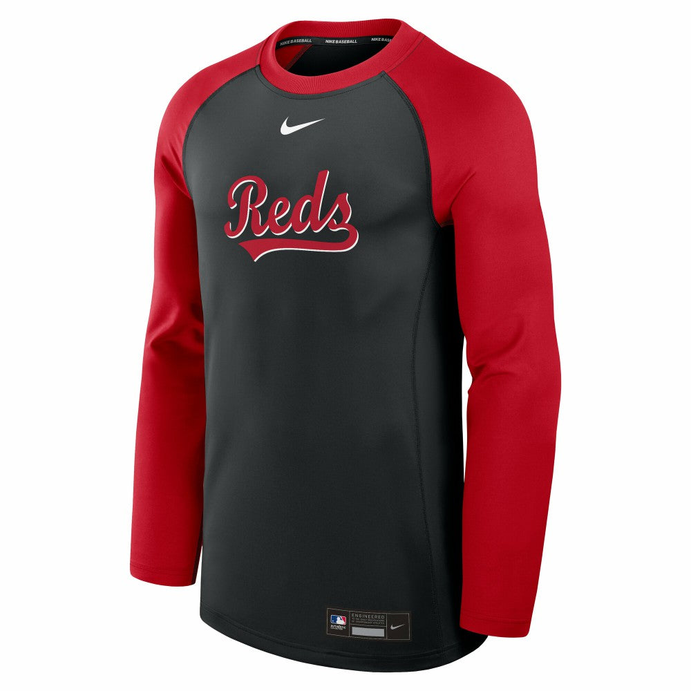 Cincinnati Reds Nike Authentic Collection Game Time Raglan Dri-FIT Long Sleeve T-Shirt - Black/Red T-shirts