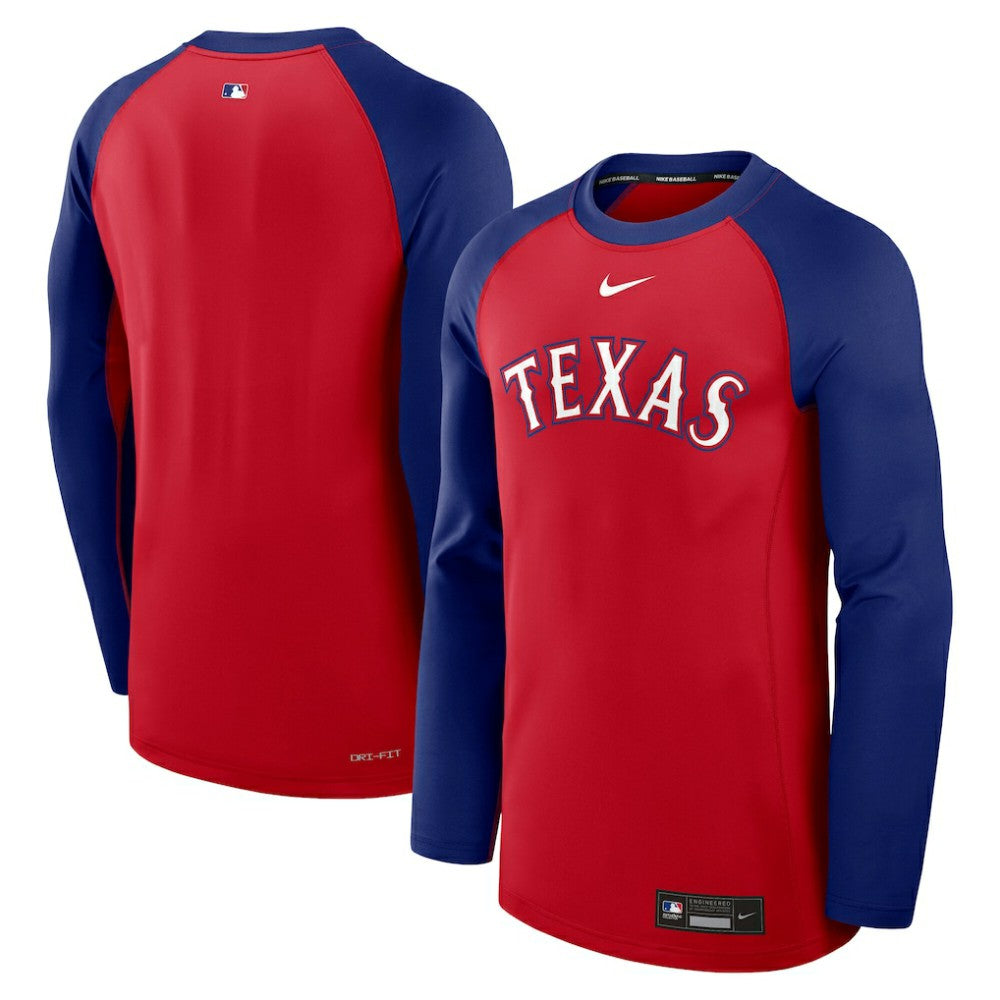 Texas Rangers Nike Authentic Collection Game Time Raglan Dri-FIT Long Sleeve T-Shirt - Red/Royal T-shirts