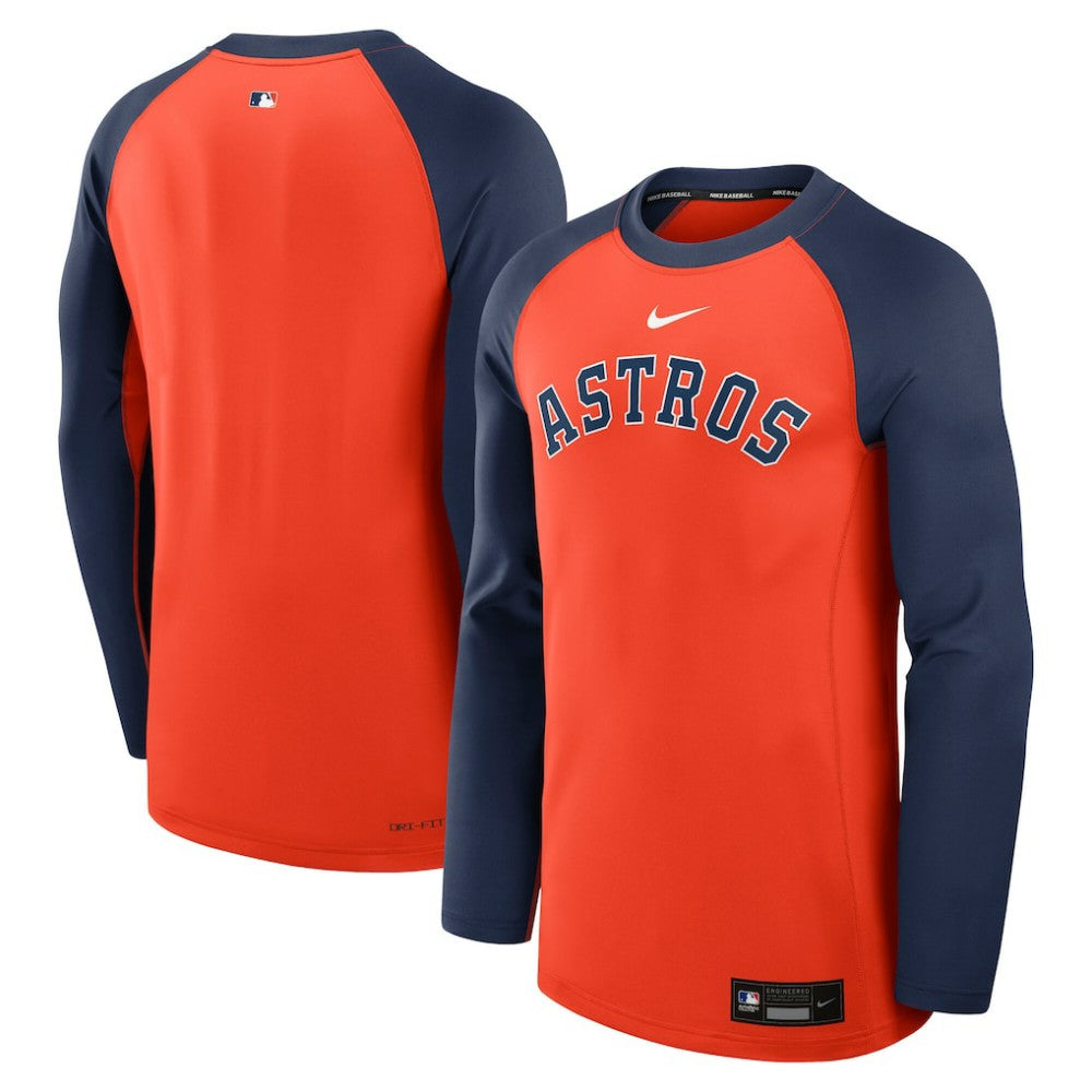 Houston Astros Nike Authentic Collection Game Time Raglan Dri-FIT Long Sleeve T-Shirt - Orange/Navy T-shirts