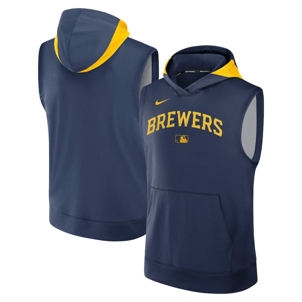 Milwaukee Brewers Nike Authentic Collection Dri-FIT Sleeveless Hoodie - Navy Hoodies