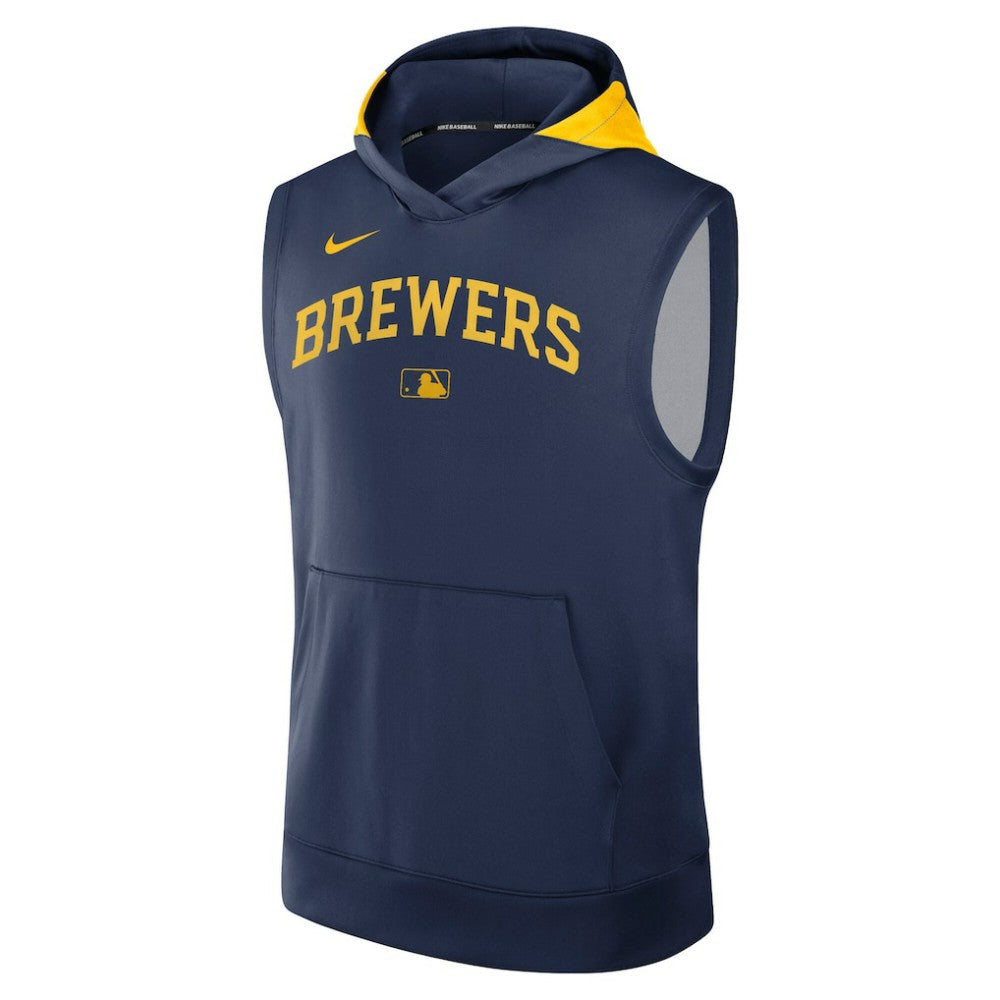 Milwaukee Brewers Nike Authentic Collection Dri-FIT Sleeveless Hoodie - Navy Hoodies