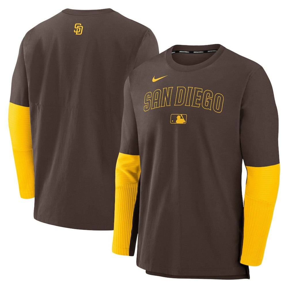 San Diego Padres Nike Authentic Collection Player Dri-FIT Lightweight Pullover  - Brown/Gold Pullover