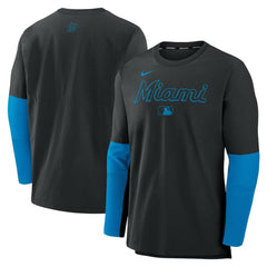 Miami Marlins Nike Authentic Collection Player Dri-FIT Lightweight Pullover  - Black Pullover