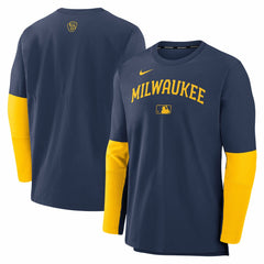 Milwaukee Brewers Nike Authentic Collection Player Dri-FIT Lightweight Pullover  - Navy/Gold Pullover
