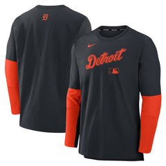 Detroit Tigers Nike Authentic Collection Player Dri-FIT Lightweight Pullover  - Navy/Orange Pullover