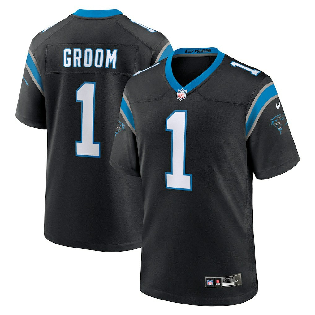 Number 1 Groom Carolina Panthers Game Jersey - Black Jerseys