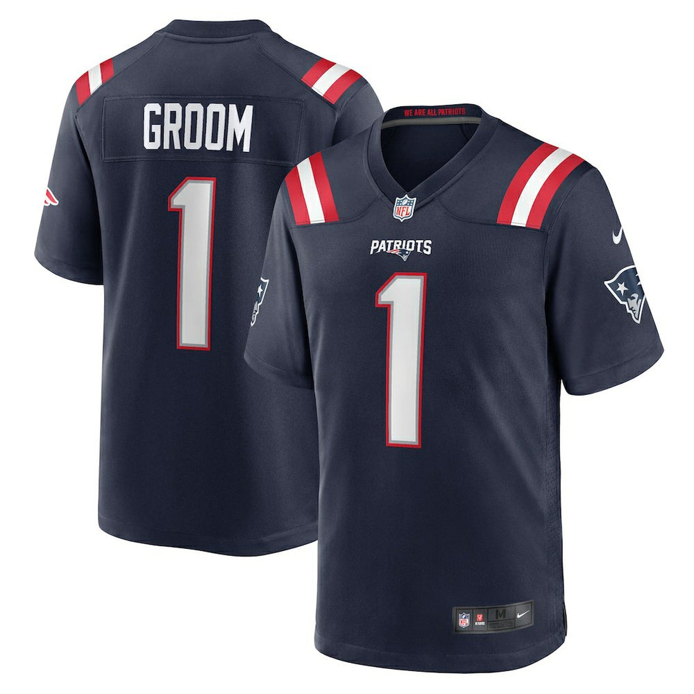Number 1 Groom New England Patriots Game Jersey - Navy Jerseys