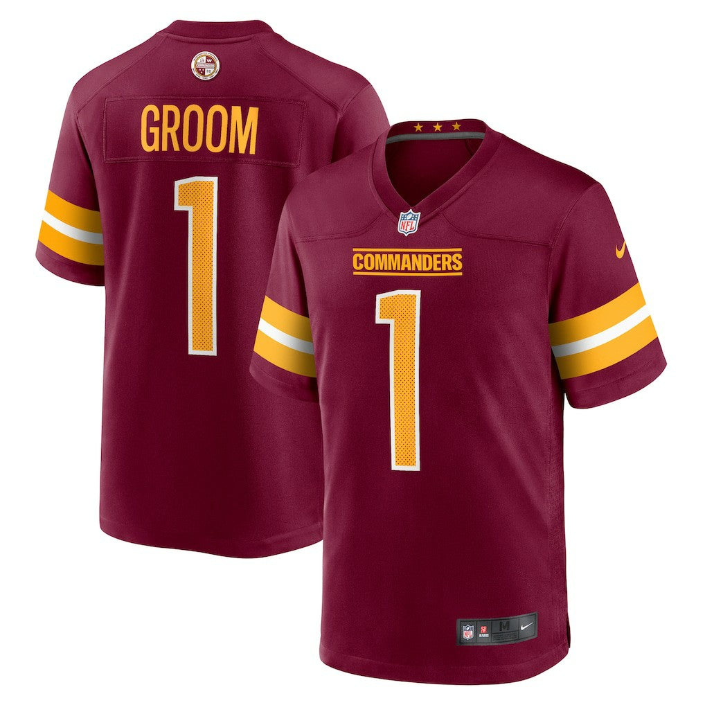 Number 1 Groom Washington Commanders Game Jersey - Burgundy Jerseys
