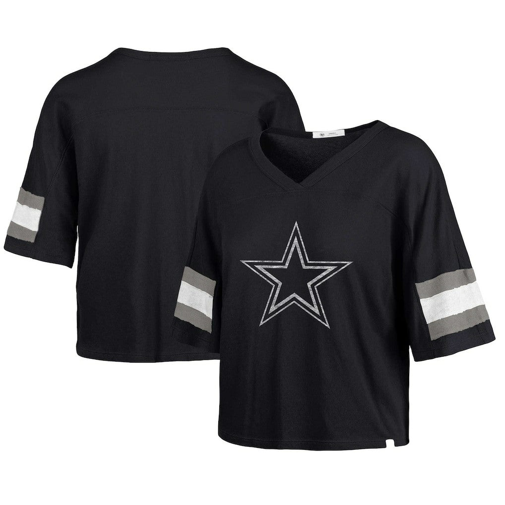 Dallas Cowboys '47 Women's Double Header Scout Cropped V-Neck T-Shirt - Navy T-shirts