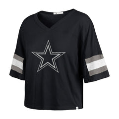 Dallas Cowboys '47 Women's Double Header Scout Cropped V-Neck T-Shirt - Navy T-shirts