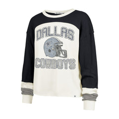 Dallas Cowboys '47 Women's Double Header Curve Raglan Long Sleeve Crop Top - Cream Tops