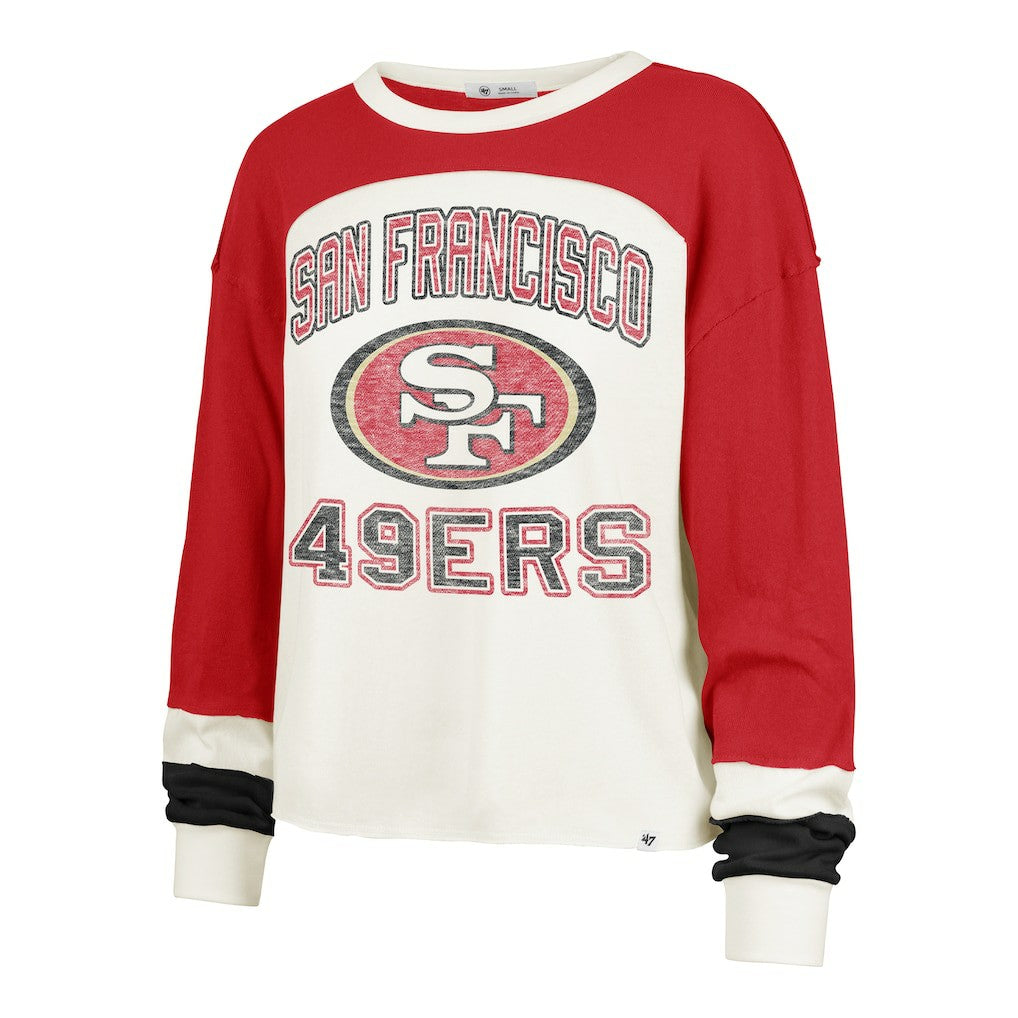 San Francisco 49ers '47 Women's Plus Size Double Header Curve Toni Long Sleeve T-Shirt - Cream/Scarlet T-shirts