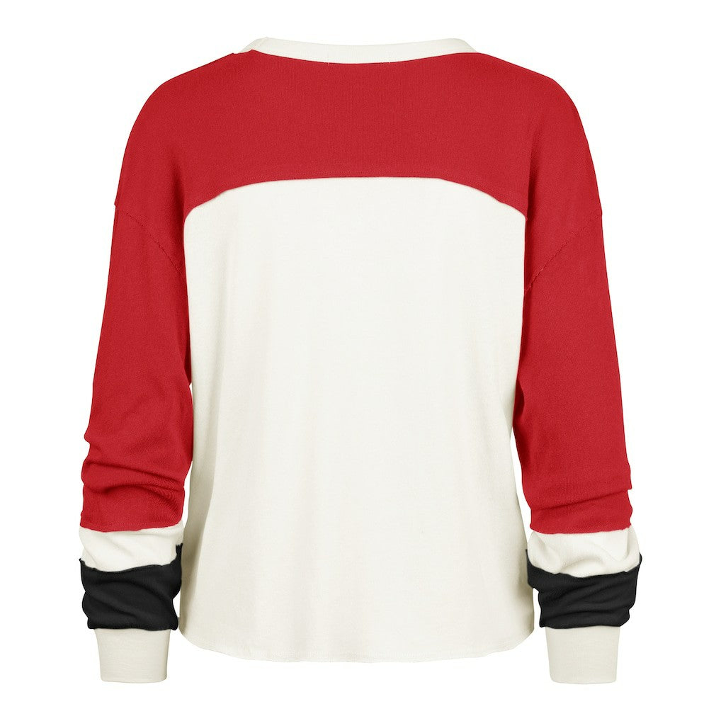 San Francisco 49ers '47 Women's Plus Size Double Header Curve Toni Long Sleeve T-Shirt - Cream/Scarlet T-shirts