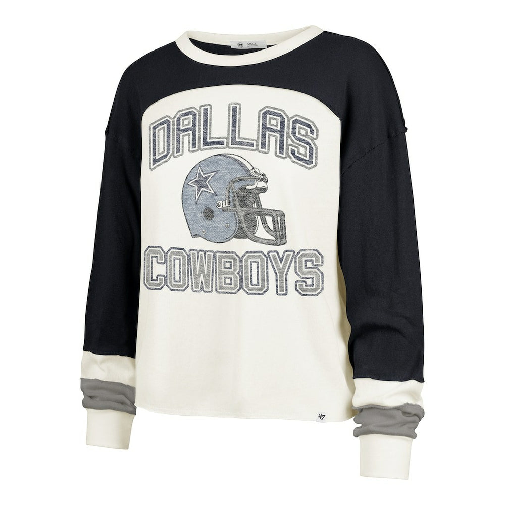 Dallas Cowboys '47 Women's Plus Size Double Header Curve Toni Long Sleeve T-Shirt - Cream/Navy T-shirts