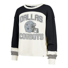 Dallas Cowboys '47 Women's Plus Size Double Header Curve Toni Long Sleeve T-Shirt - Cream/Navy T-shirts