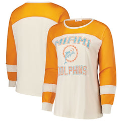 Miami Dolphins '47 Women's Plus Size Double Header Curve Toni Long Sleeve T-Shirt - Cream/Orange T-shirts