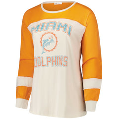 Miami Dolphins '47 Women's Plus Size Double Header Curve Toni Long Sleeve T-Shirt - Cream/Orange T-shirts