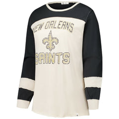 New Orleans Saints '47 Women's Plus Size Double Header Curve Toni Long Sleeve T-Shirt - Cream/Black T-shirts