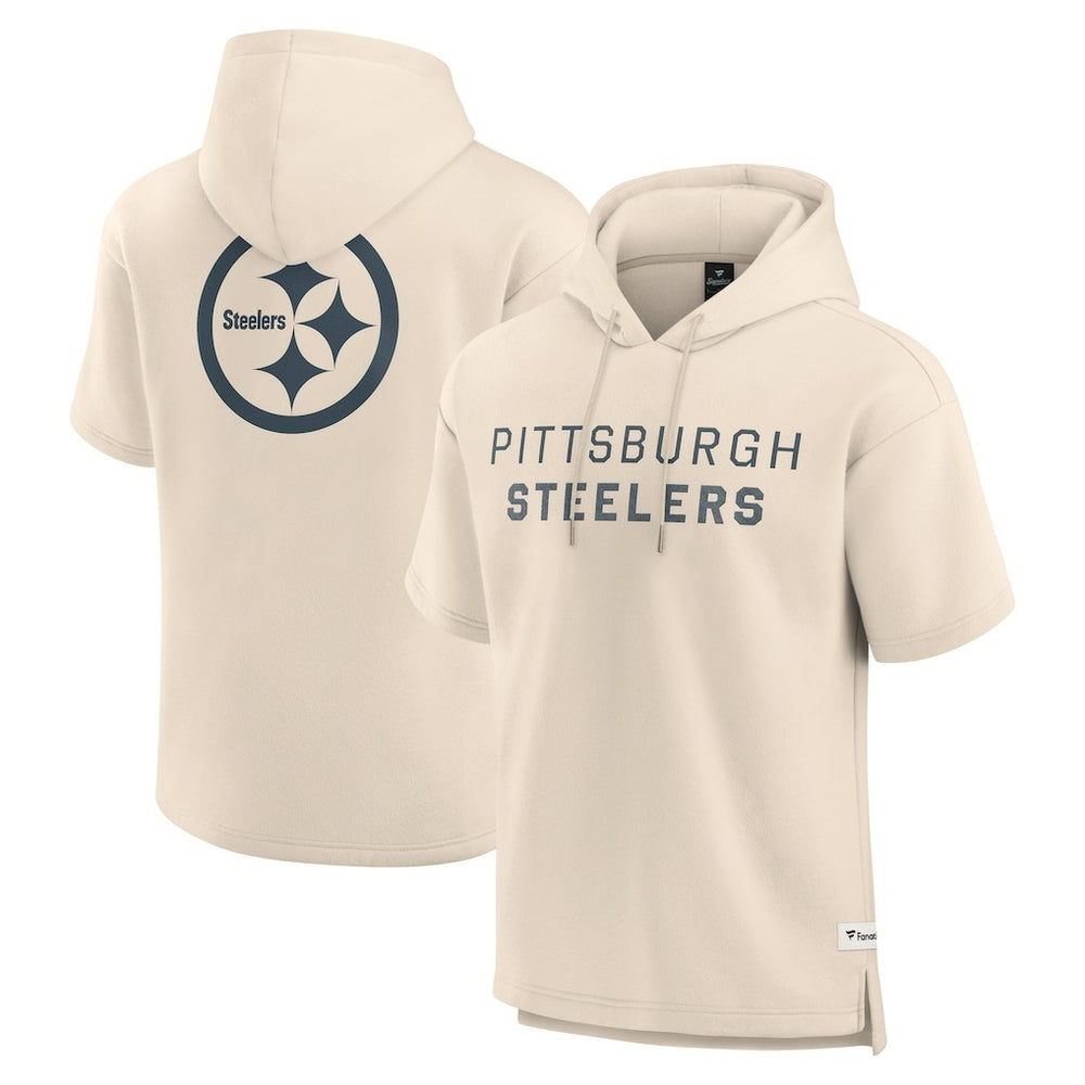 Pittsburgh Steelers Elements Future Ground Lettering Short Sleeve Pullover Hoodie - Cream Hoodies