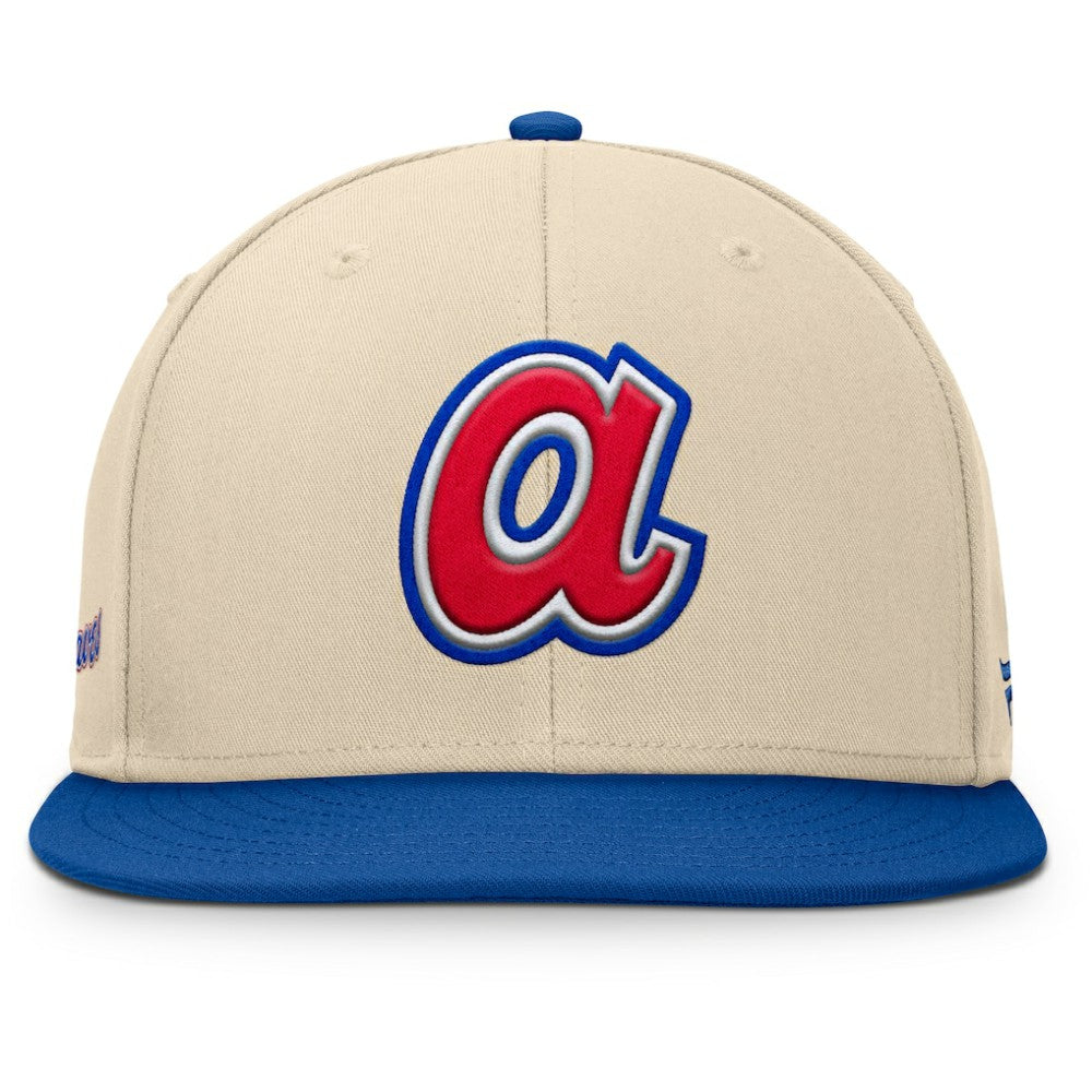 Atlanta Braves Fanatics Cooperstown Collection Bounder Snapback Hat - Natural/Royal Hats