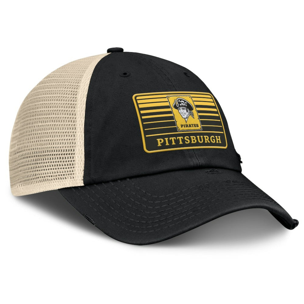 Pittsburgh Pirates Fanatics Cooperstown Collection Eastbound Mesh Adjustable Hat - Black/Natural Hats