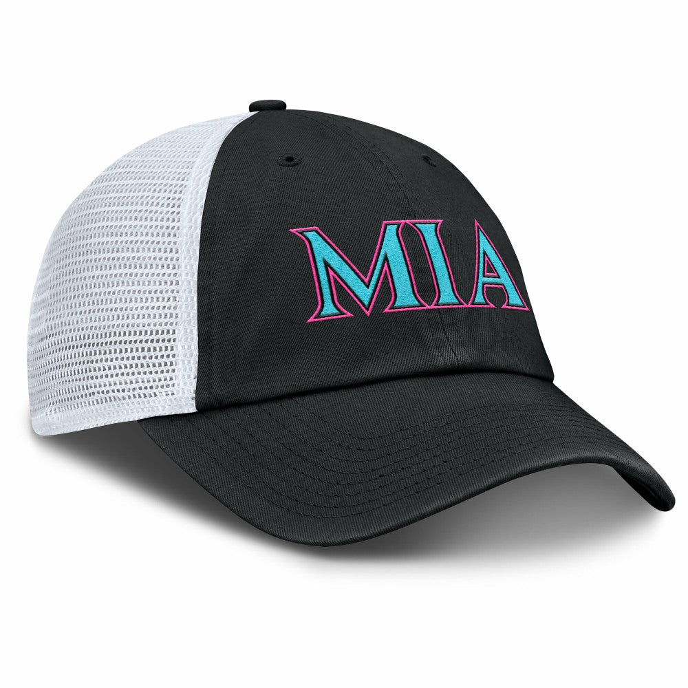 Miami Marlins Nike Unisex 2025 City Connect Trucker Adjustable Hat - Black/White Hats