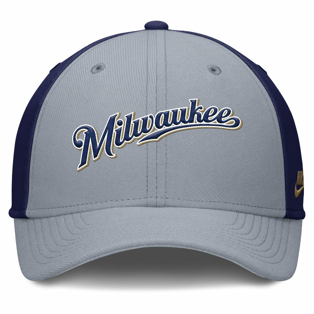 Milwaukee Brewers Nike Rise Swoosh Performance Flex Hat - Gray/Navy Hats