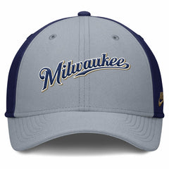 Milwaukee Brewers Nike Rise Swoosh Performance Flex Hat - Gray/Navy Hats