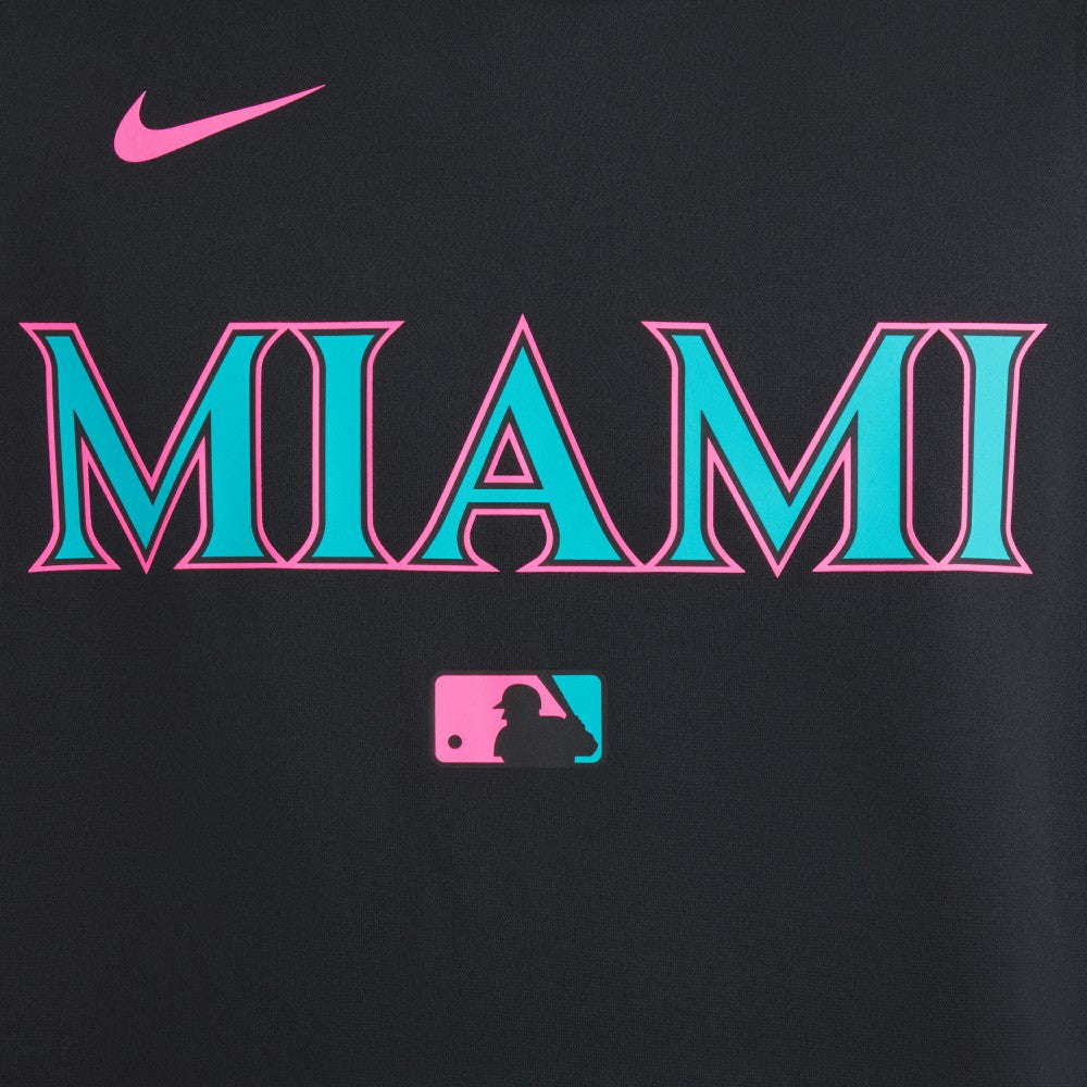 Miami Marlins Nike 2025 City Connect Authentic Collection Therma Pullover Hoodie - Black Hoodies