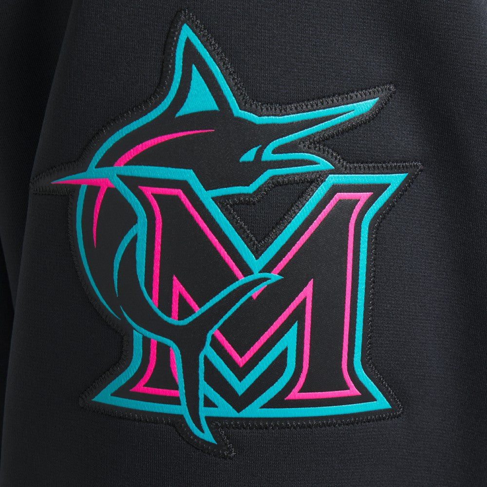 Miami Marlins Nike 2025 City Connect Authentic Collection Therma Pullover Hoodie - Black Hoodies